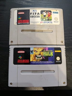 Παιχνίδια Super Nintendo The Incredible Hulk και FIFA Soccer μεταχειρισμένα