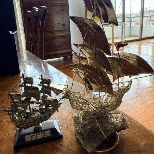 Set of 2 Vintage Metal Sailing Ships – Gioielli N.F.C. Firenze & Sovereign of the Seas