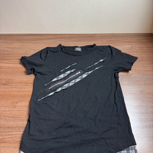 Paco & Co black t-shirt with check detail and zipper, like new, size S