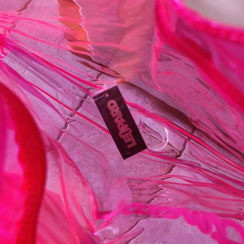 Transparent shoulder beach bag with fuchsia pouch new