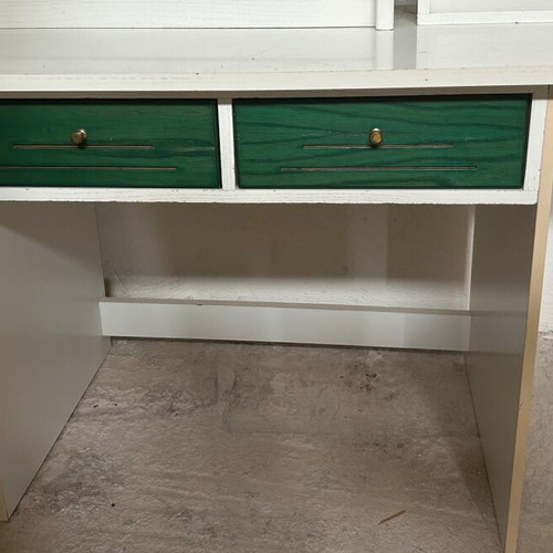Children's bedroom set used, white-green wood for two kids