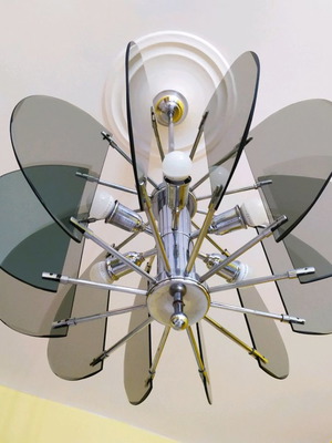 Inox ceiling chandeliers with glass, 6 lights, used