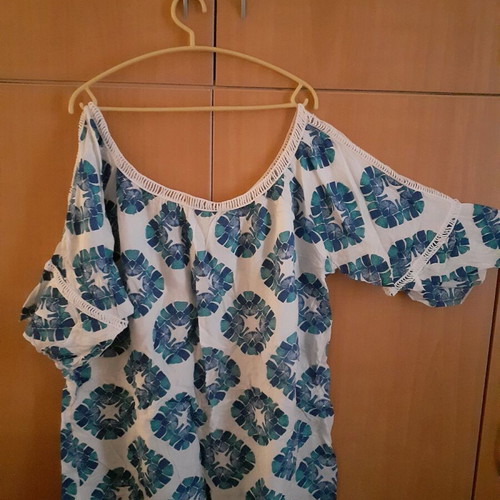 Caftan like new, summer short tunic, white and blue