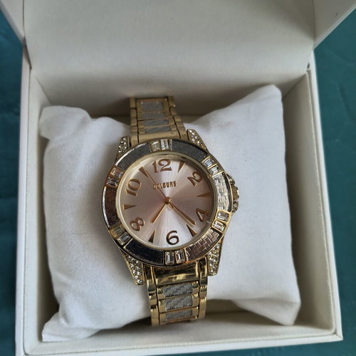 Colours women's wristwatch gold and silver with zirconia