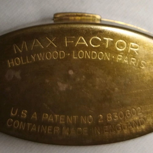 Max Factor vintage lipstick case with mother of pearl inlay oval gold tone like new