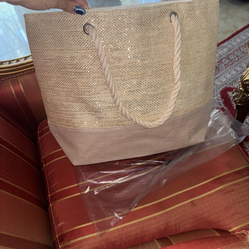 Beach bag new, beige and silver shoulder style