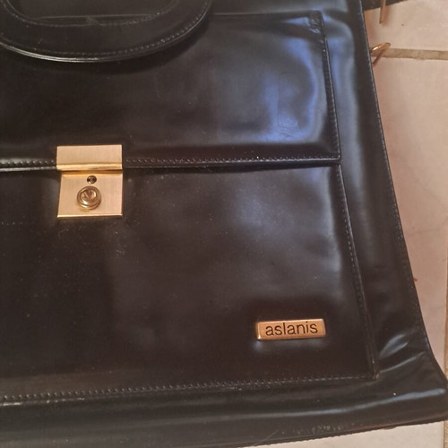 Vintage Aslanis Black Leather Briefcase Marcoderm used