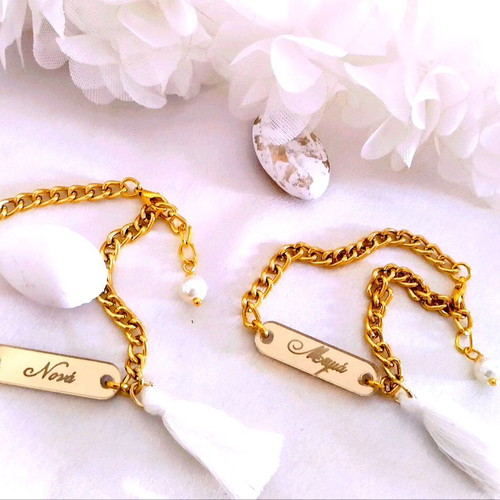 Handmade baptism or wedding bracelets with plexiglas motif and chain
