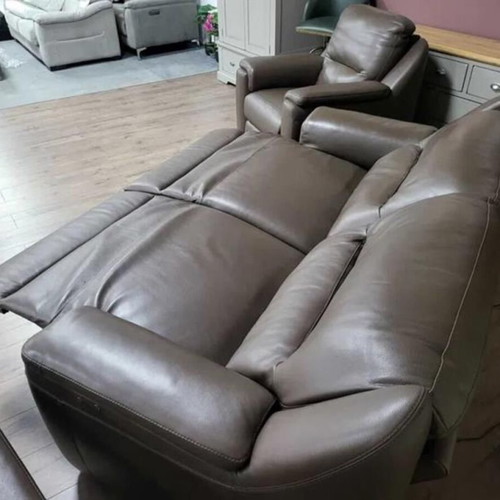 Italian brown leather sofa set Avola with three seats and two armchairs new