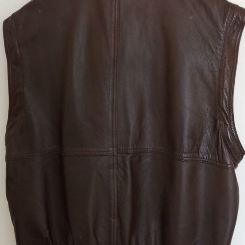 Leather sleeveless jacket used, genuine leather, brown, size L