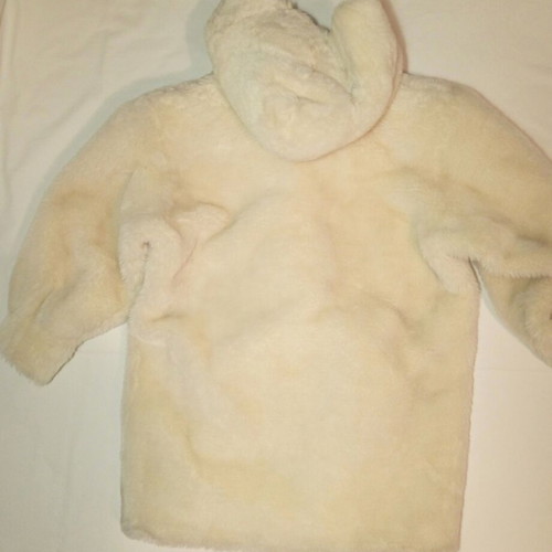 Coat made of synthetic fur with a hood white medium/large 3/4 sleeve