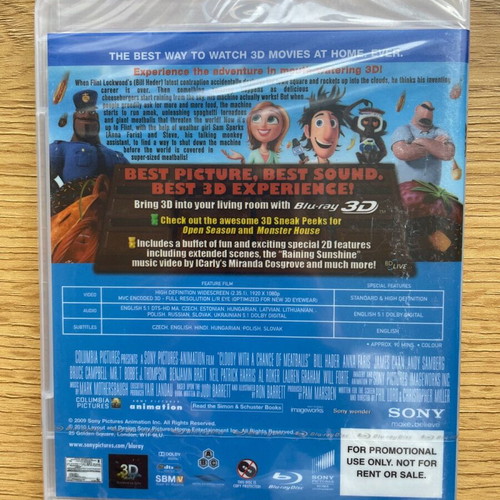 Blu-ray 3D Cloudy with a Chance of Meatballs new sealed box