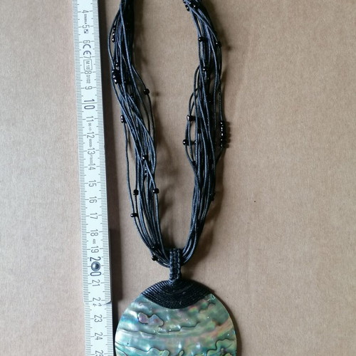 Boho necklace with Abalone shell and black cotton thread with stones new