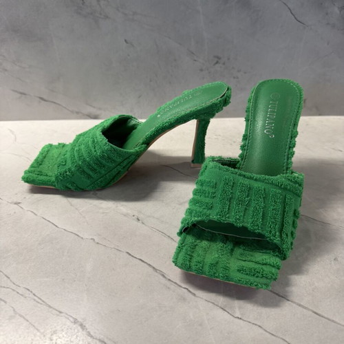 Emerald Green Terry Towelling Square-Toe Heeled Mules Size 38 like new