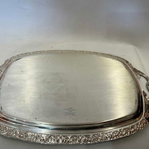 Vintage Twin Bird Serving Tray from 1980s Nickel-Plated Steel used 41x25