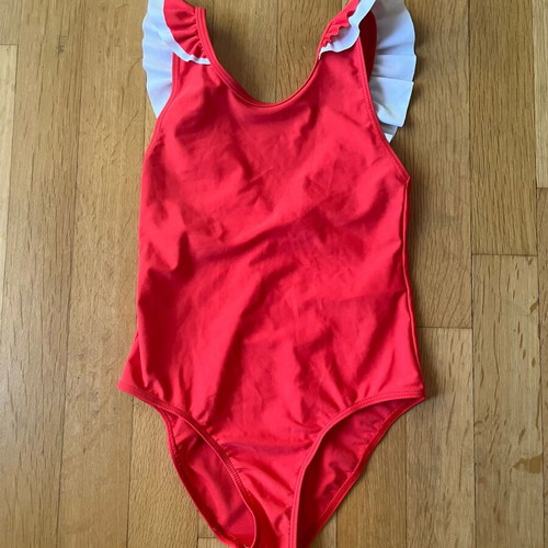 Petit Bateau one piece swimsuit with ruffle back size 128 cm new, red
