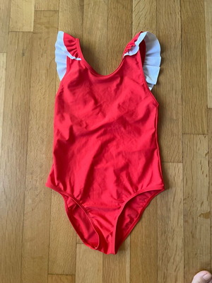 Petit Bateau one piece swimsuit with ruffle back size 128 cm new, red