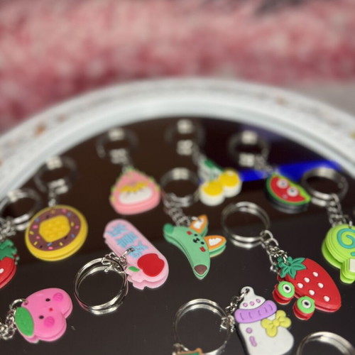Colorful keychain set with fruit and sweet designs