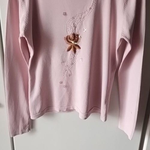 Vintage women's blouse used, pink salmon, size M, beaded embroidery