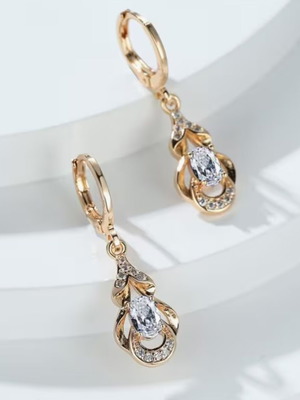 Earrings with zircon new, gold tone