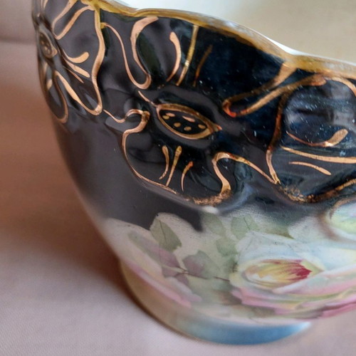English faience flowerpot used 19×22 cm hand-painted 1930