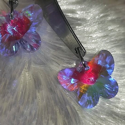 Women's earrings with purple crystal butterfly shape new