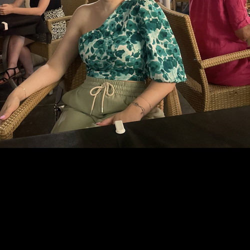 Summer blouse with one-shoulder cut, colorful green