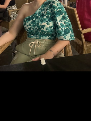 Summer blouse with one-shoulder cut, colorful green