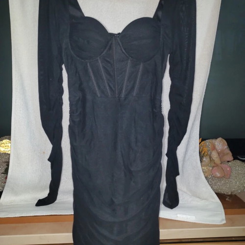Mini dress with corset and ruched details, like new, black, size XS