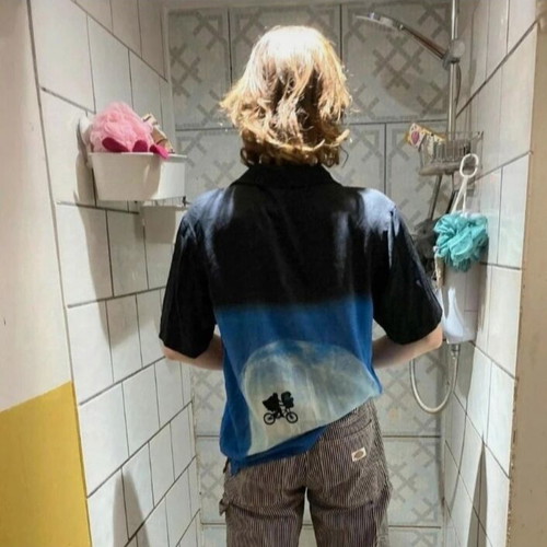 Lacy Oaf × E.T. bowling shirt new, size medium, blue multicolor