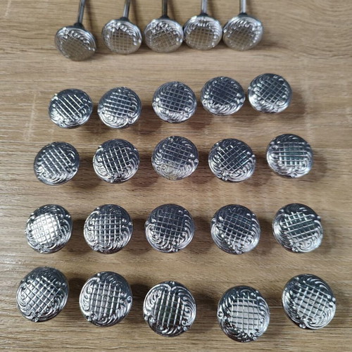 Vintage furniture cabinet knobs used, set of 25 silver