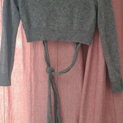 Benetton grey bolero cardigan with long ties