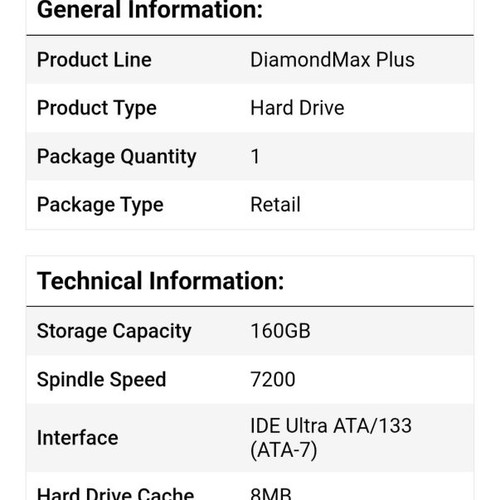 DiamondMax Plus 9 160GB IDE ATA/133 hard drive used, 8MB cache