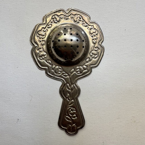 Soviet Vintage Melchior Tea Strainer with Cloisonné Enamel (12x7 cm)