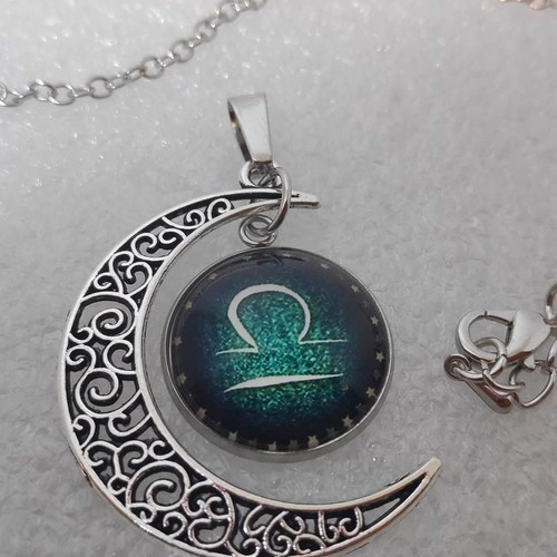 Libra Zodiac Pendant Necklace like new, stainless steel