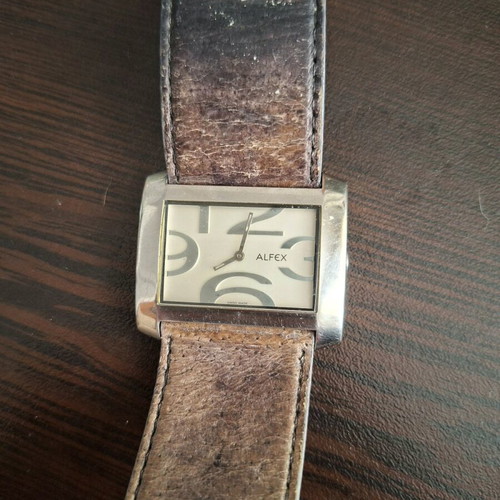 Alfex Swiss-Made watch used, silver, leather strap