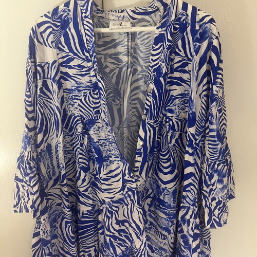 Dress 100% viscose one size blue-white new