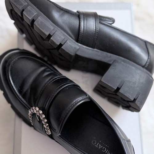 Migato loafers black like new with rhinestone buckle and chunky heel