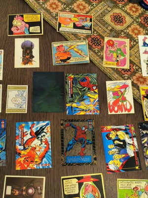 Various vintage cards like new, one Spiderman holograph