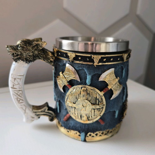 Viking wolf mug 400ml stainless steel new