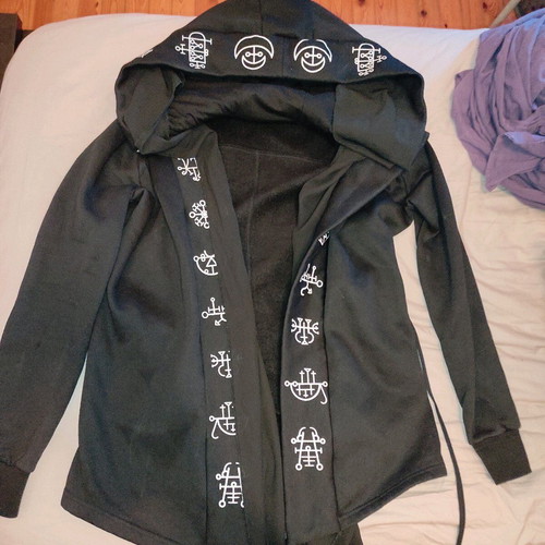 Restyle Demon Sigil Drapy Hoodie like new, black and white, size M