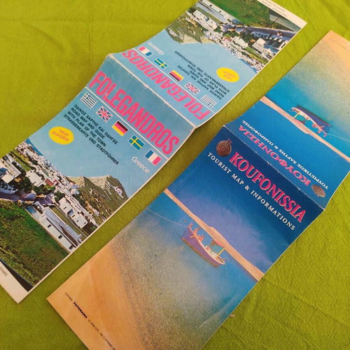Pack of two vintage maps Folegandros and Koufonissia used