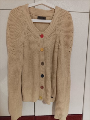 Numph knitted cardigan with unique sleeves, beige, size L
