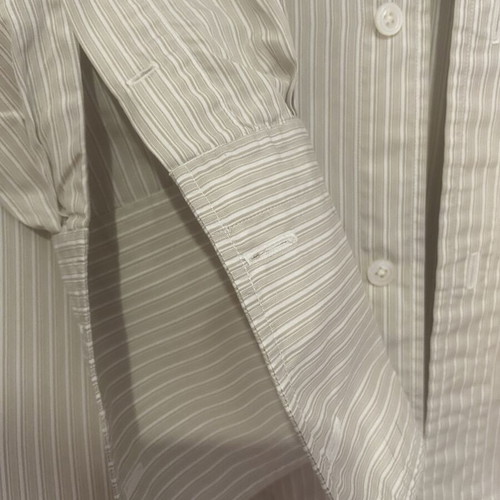 Charvet men long-sleeve shirt like new, beige striped, French cuff, cotton