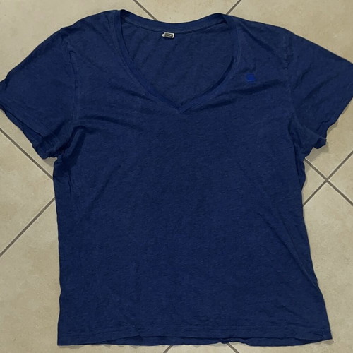 G-Star Raw Men T-Shirt Navy Blue V-Neck Logo Detail Size L like new