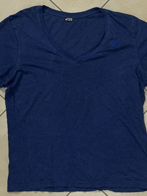 G-Star Raw Men T-Shirt Navy Blue V-Neck Logo Detail Size L like new
