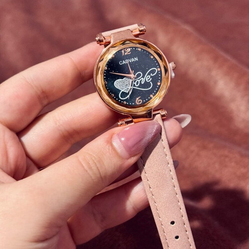 Women's watch new with pink velvet strap and gold details