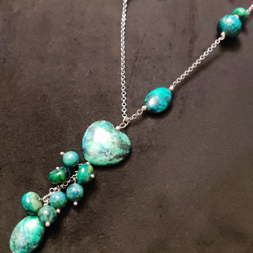Gregio long silver 925 necklace with semi-precious stones like new