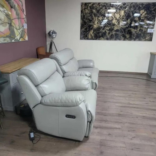 Gray leather sofa and armchair set Grayson new with relaxing mechanism