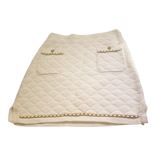 Chanel Cream Cashmere Knit Mini Skirt with Chain FR 34 XS